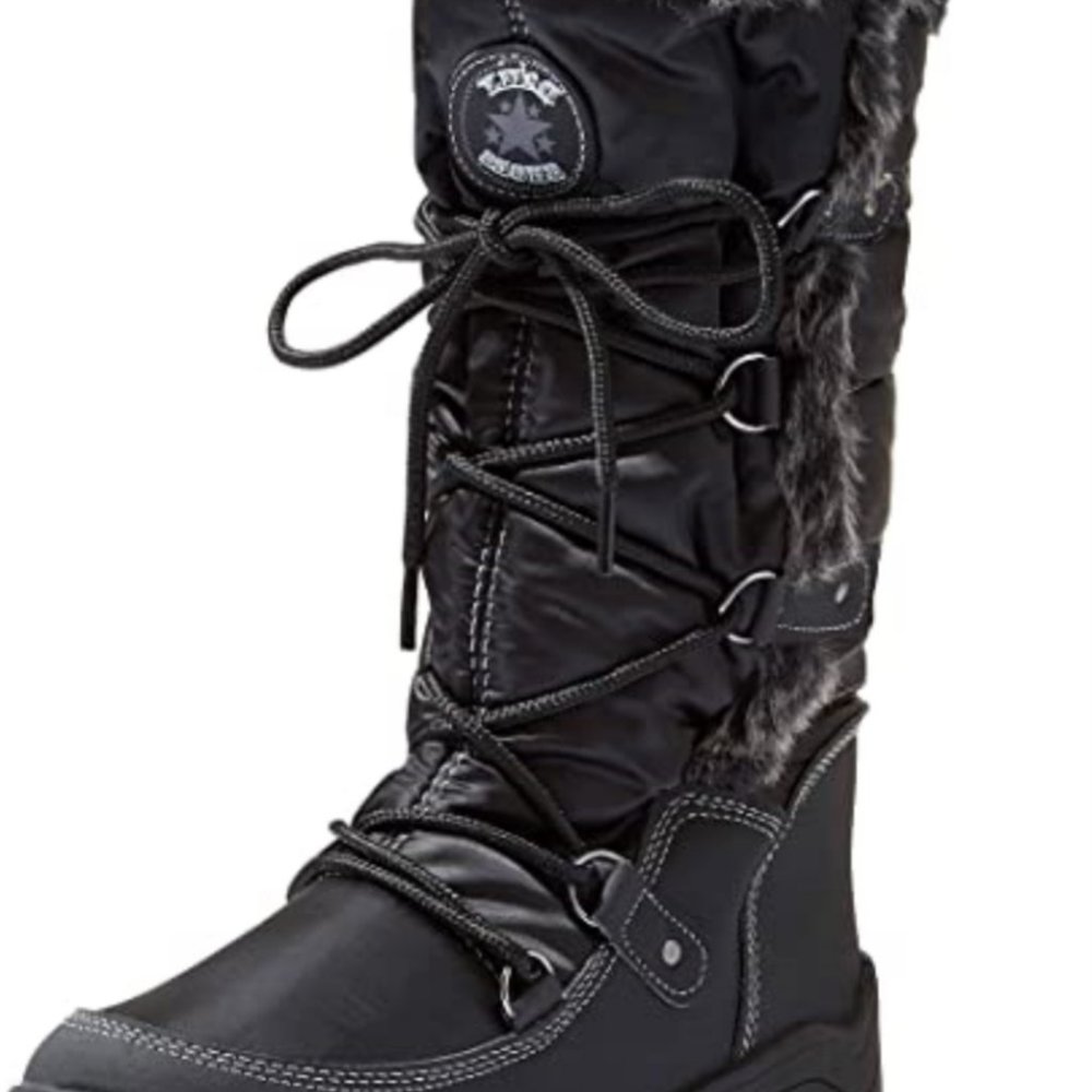 Ladies Boots Size 8 1/2 M by Daily Shoes Faux Fur Waterproof Black Quilt Lace Up - Picture 9 of 13